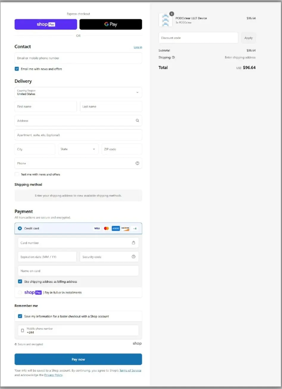 PODOclear Secure Checkout Page